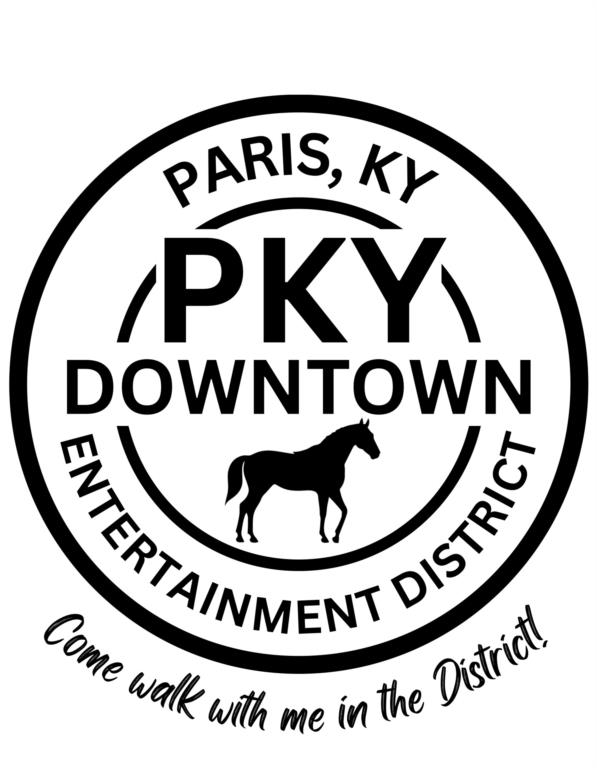 PKY Downtown Entertainment District logo: Paris, KY, with a horse. Come walk with me in the District!